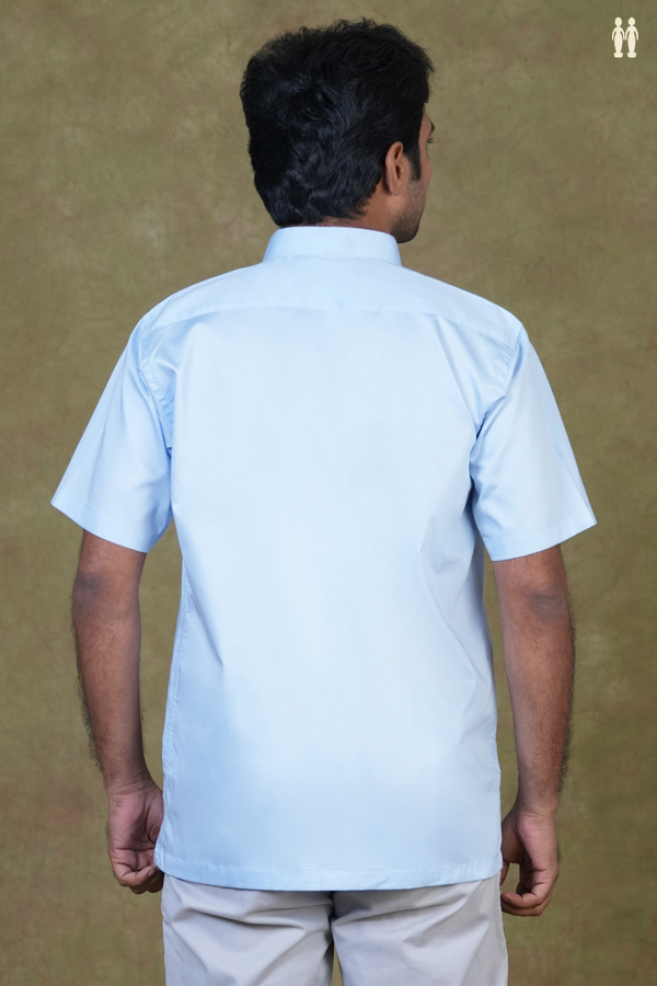 Chinese Collar Plain Pastel Blue Silk Shirt