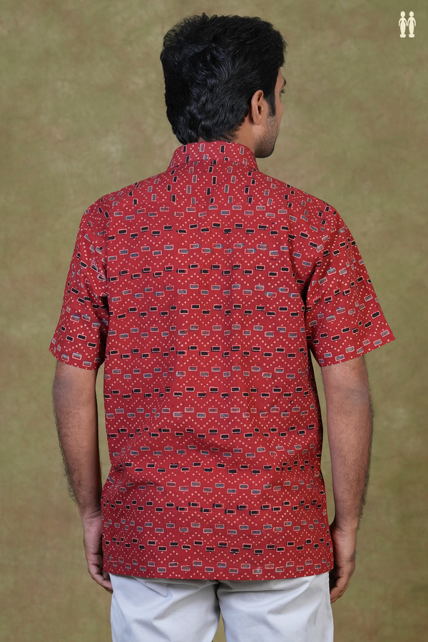 Regular Collar Printed Design Red Cotton Shirt