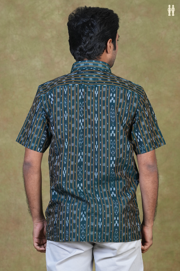 Regular Collar Printed Design Green Cotton Shirt