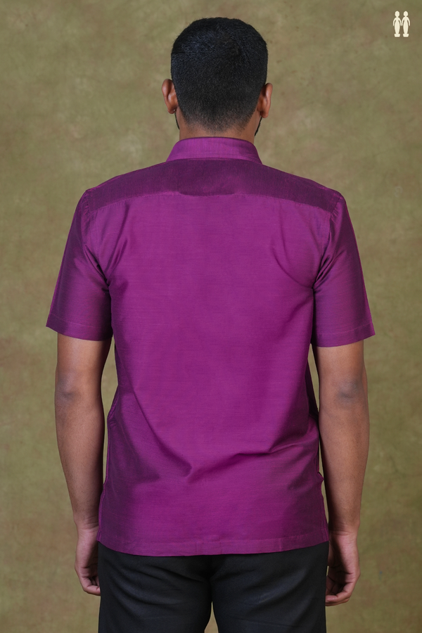 Regular Collar Plain Purple Raw Silk Shirt