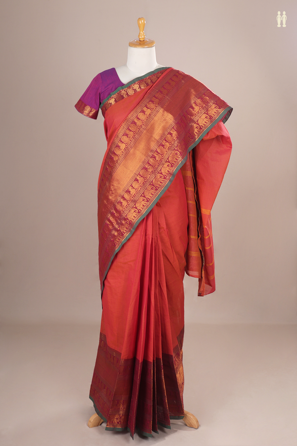 Readymade Cotton Saree Spiced Orange With Traditional Border