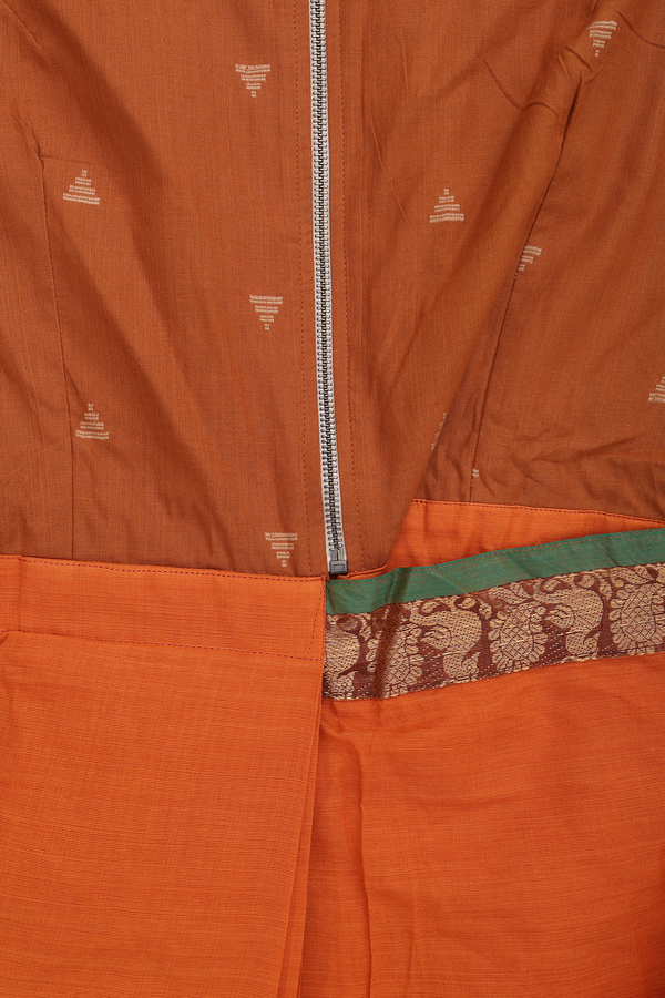 Readymade Cotton Saree In Orange With Traditional Border