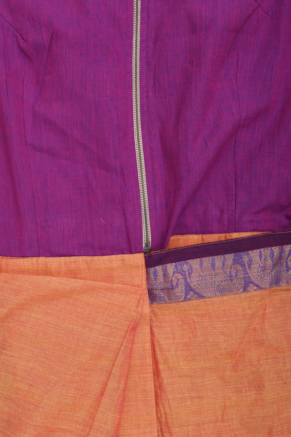 Readymade Cotton Saree In Orange With Contrast Zari Border