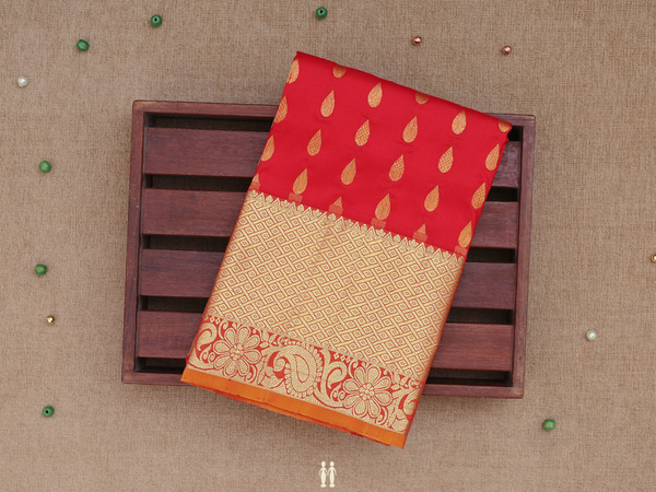 Rain Drop Buttas Red Kanchipuram Pavadai Sattai Material