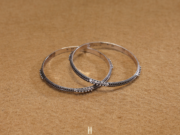 Rava Work Oxidized Pure Silver Bangles