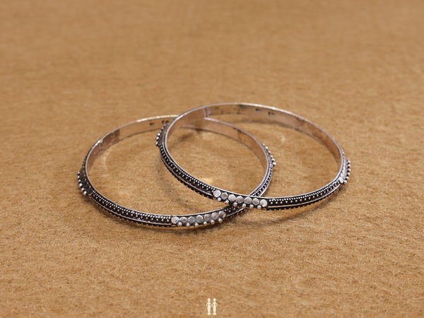Rava Work Oxidized Pure Silver Bangles