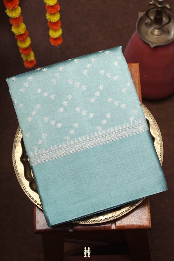 Raw Silk Saree In Aegean Blue With Allover Design