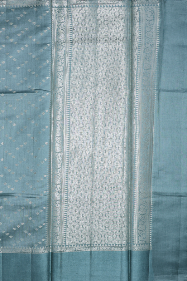 Raw Silk Saree In Aegean Blue With Allover Design