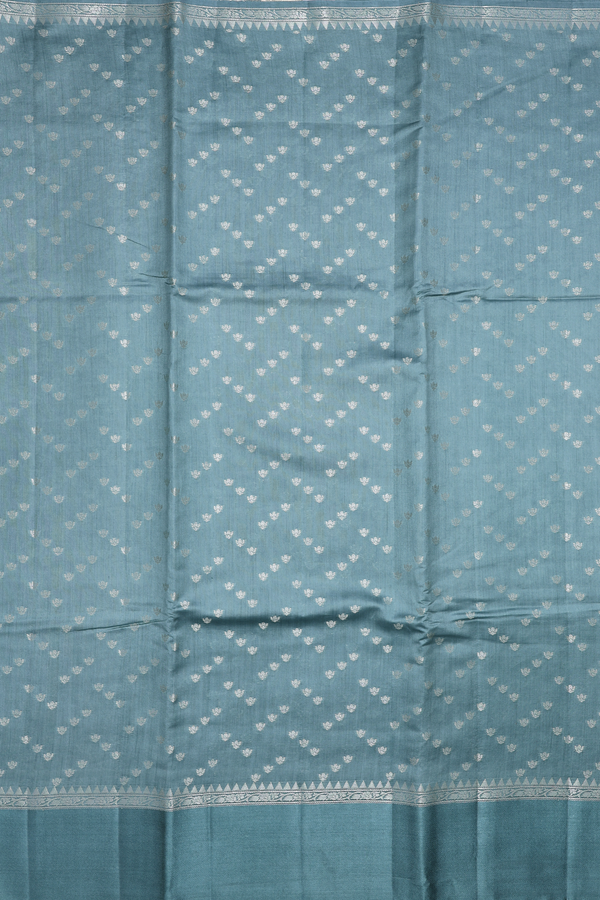 Raw Silk Saree In Aegean Blue With Allover Design