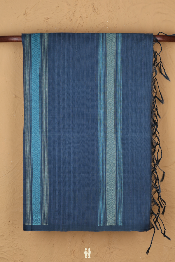 Raw Silk Saree In Aegean Blue With Stripes Design