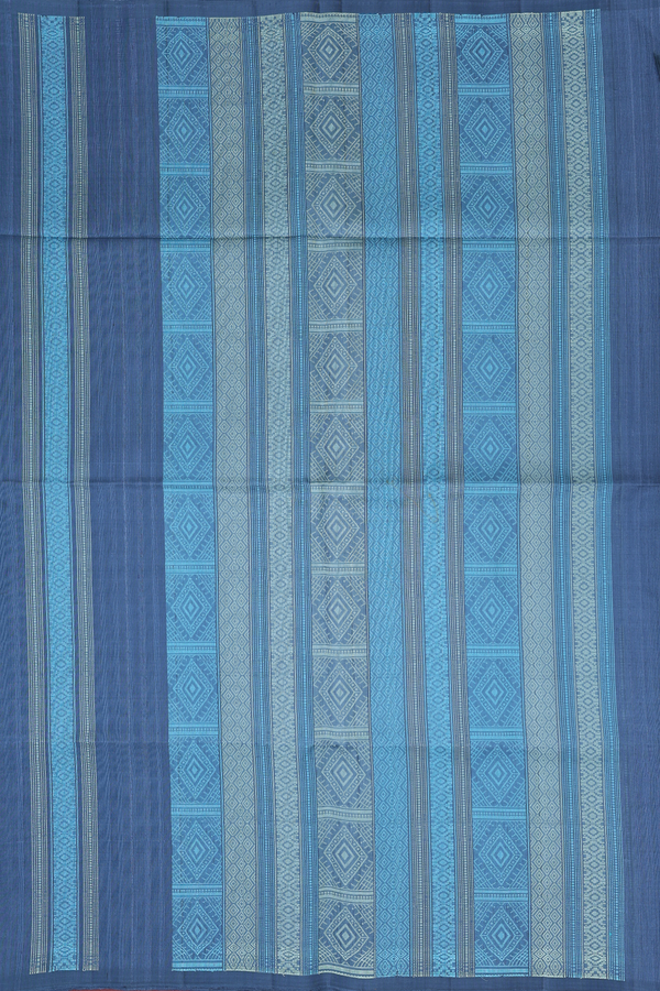 Raw Silk Saree In Aegean Blue With Stripes Design