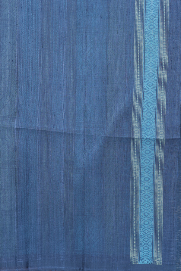 Raw Silk Saree In Aegean Blue With Stripes Design