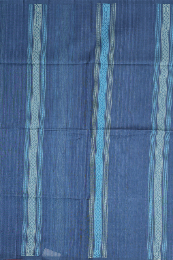 Raw Silk Saree In Aegean Blue With Stripes Design