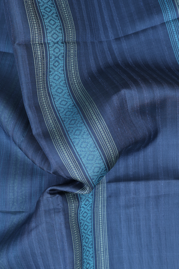 Raw Silk Saree In Aegean Blue With Stripes Design