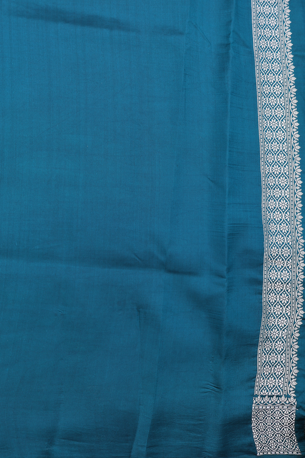 Raw Silk Saree In Beach Blue With Floral Buttas