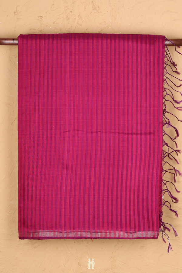 Raw Silk Saree In Berry Purple With Stripes Design