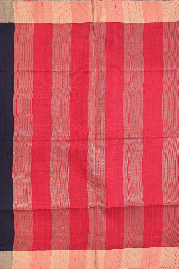 Raw Silk Saree In Black With Checks Design