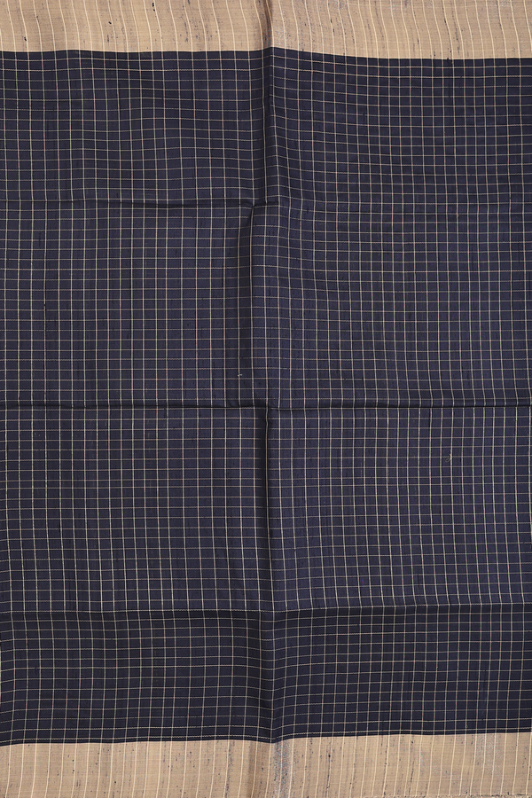 Raw Silk Saree In Black With Checks Design