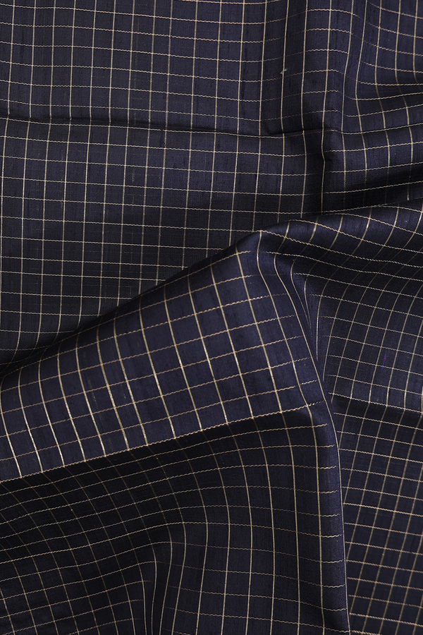 Raw Silk Saree In Black With Checks Design