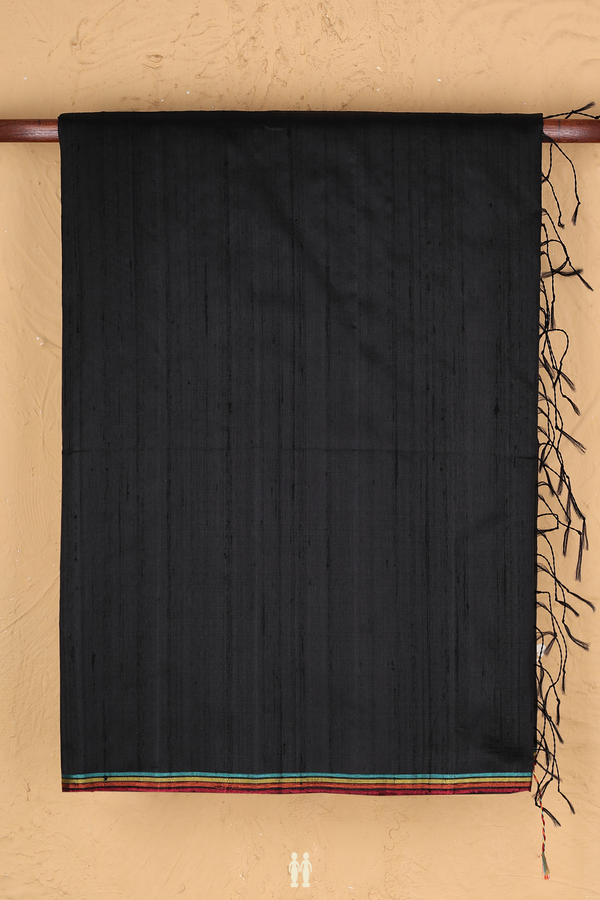 Raw Silk Saree In Black With Contrast Border