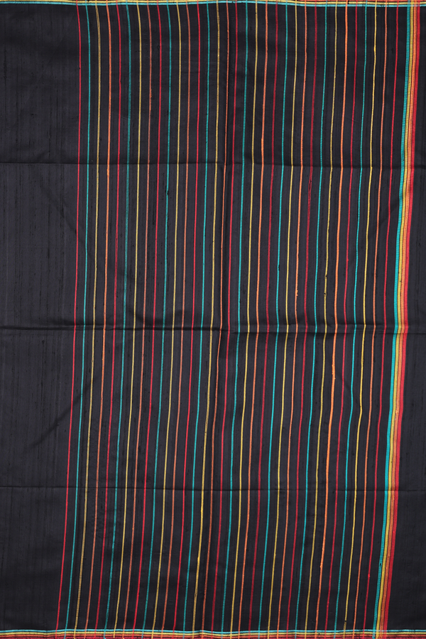 Raw Silk Saree In Black With Contrast Border