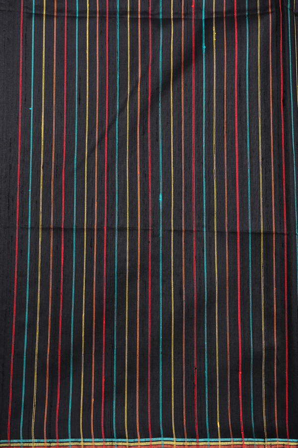 Raw Silk Saree In Black With Contrast Border