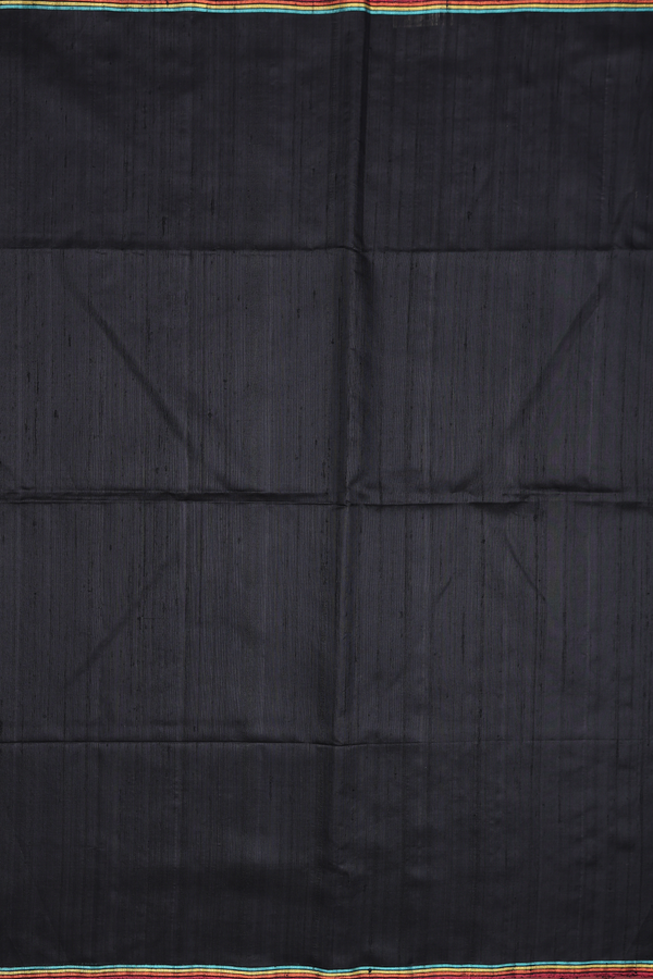 Raw Silk Saree In Black With Contrast Border