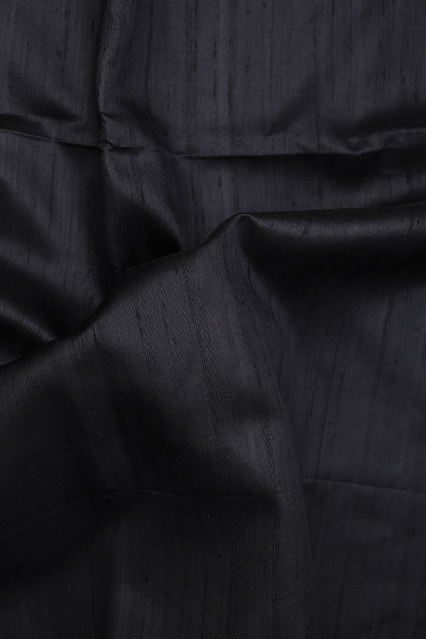 Raw Silk Saree In Black With Contrast Border