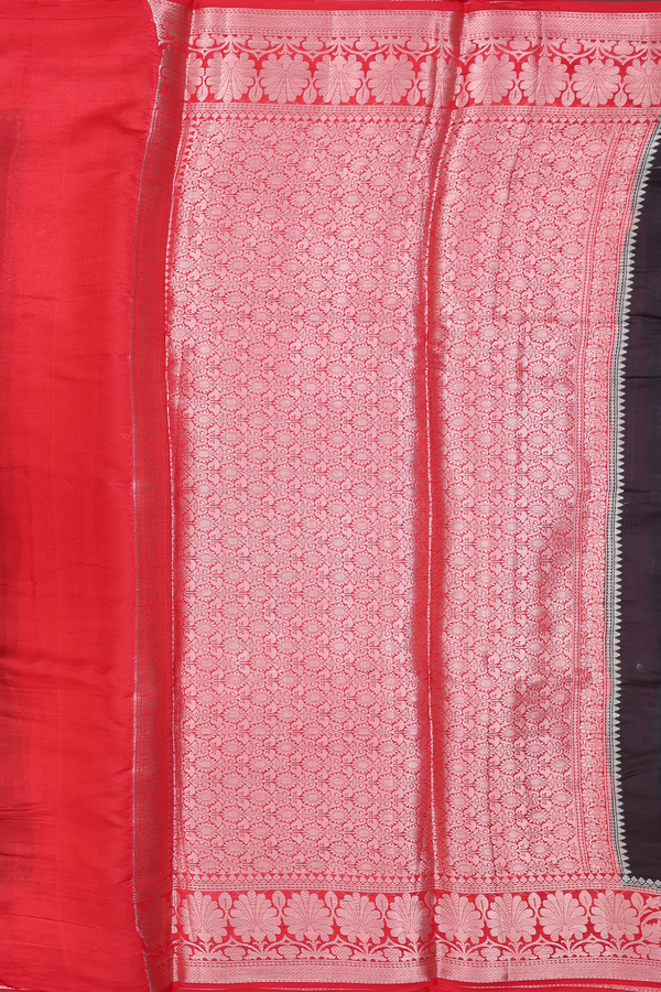 Raw Silk Saree In Black With Floral Buttas