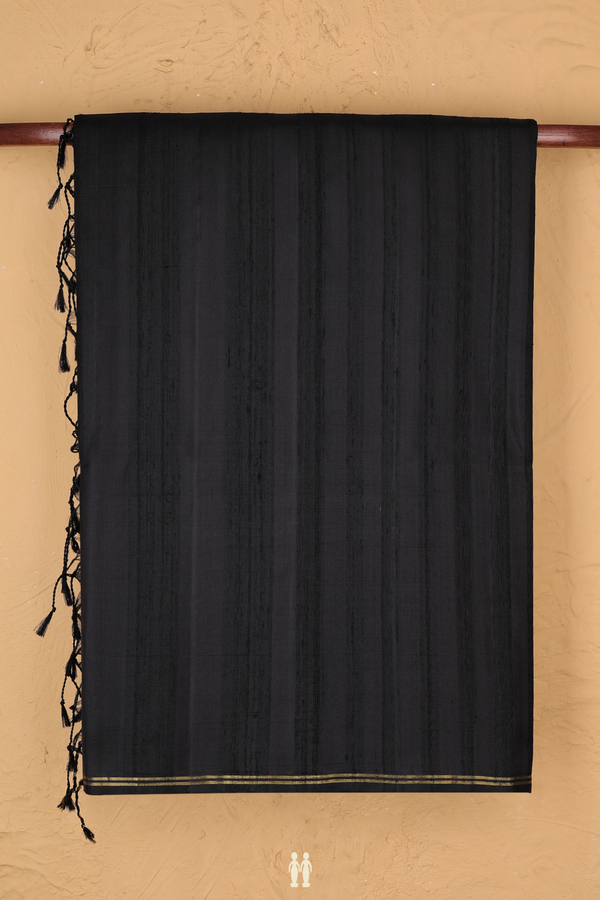 Raw Silk Saree In Black With Plain
