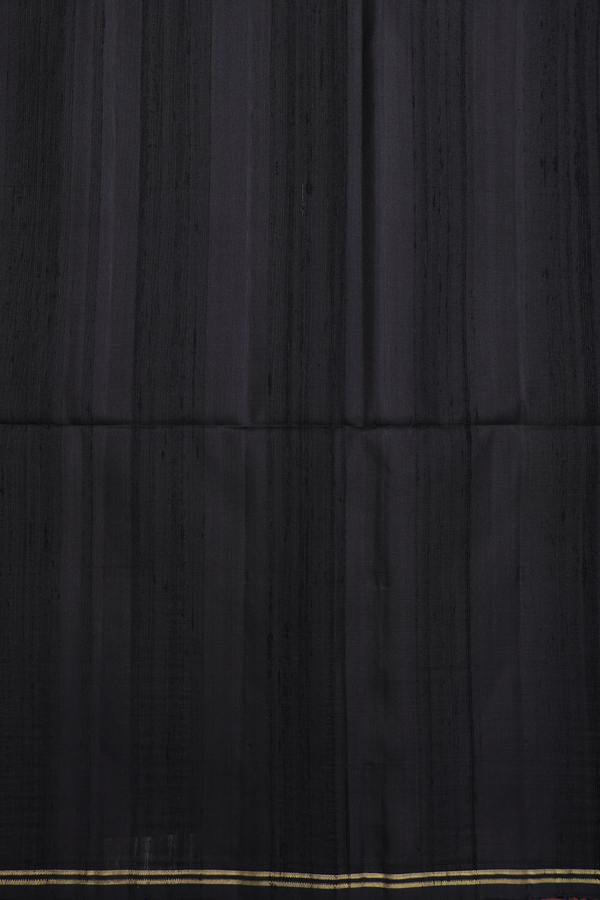 Raw Silk Saree In Black With Plain