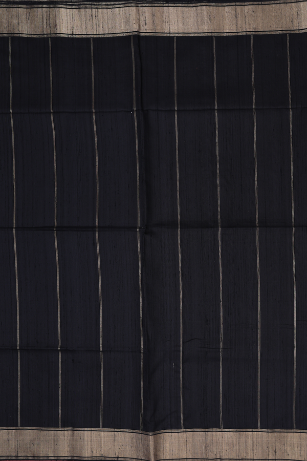Raw Silk Saree In Black With Stripes Design
