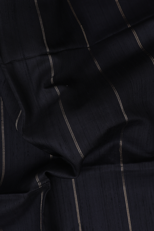 Raw Silk Saree In Black With Stripes Design
