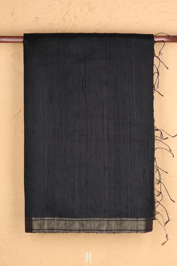 Raw Silk Saree In Black With Zari Border