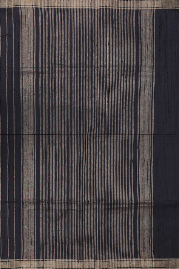 Raw Silk Saree In Black With Zari Border