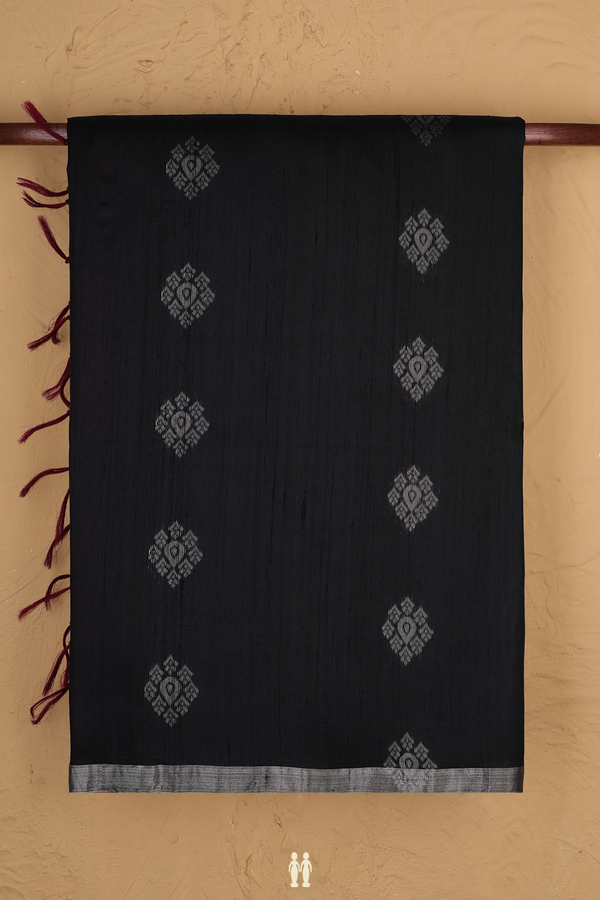 Raw Silk Saree In Black With Zari Buttas