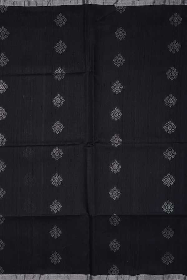 Raw Silk Saree In Black With Zari Buttas