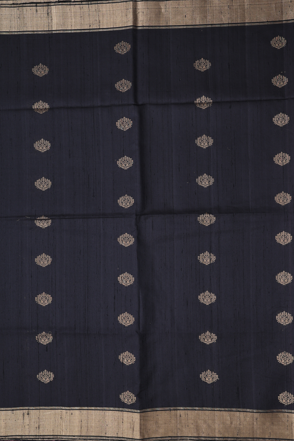 Raw Silk Saree In Black With Zari Buttas