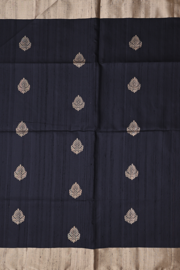 Raw Silk Saree In Black With Zari Buttas