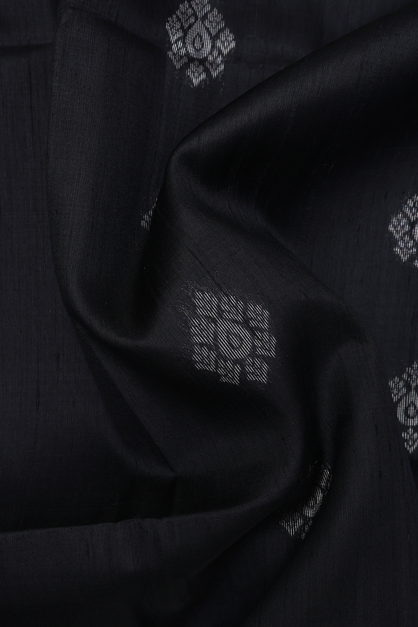 Raw Silk Saree In Black With Zari Buttas