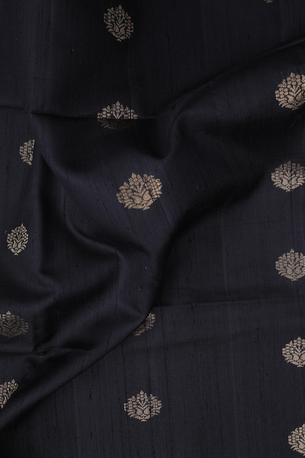 Raw Silk Saree In Black With Zari Buttas