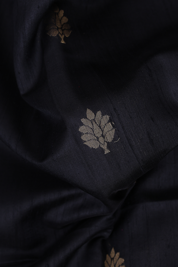 Raw Silk Saree In Black With Zari Buttas
