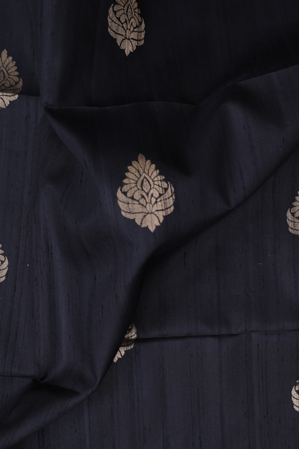 Raw Silk Saree In Black With Zari Buttas