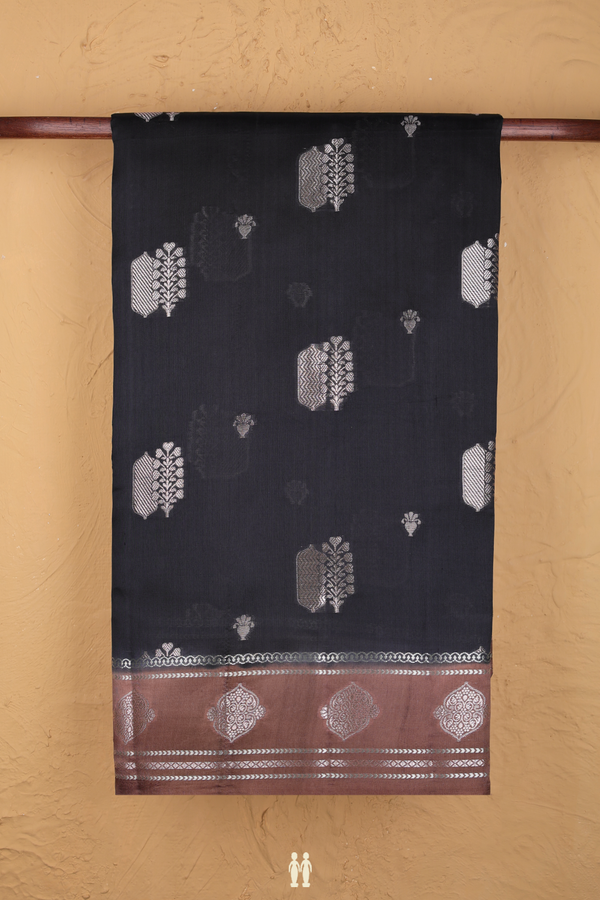 Raw Silk Saree In Black With Zari Motifs