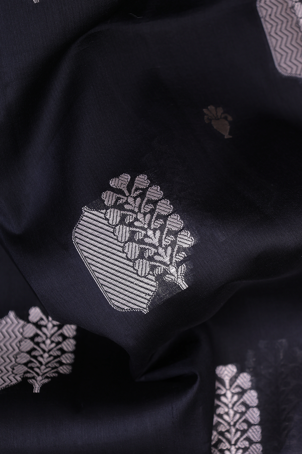 Raw Silk Saree In Black With Zari Motifs