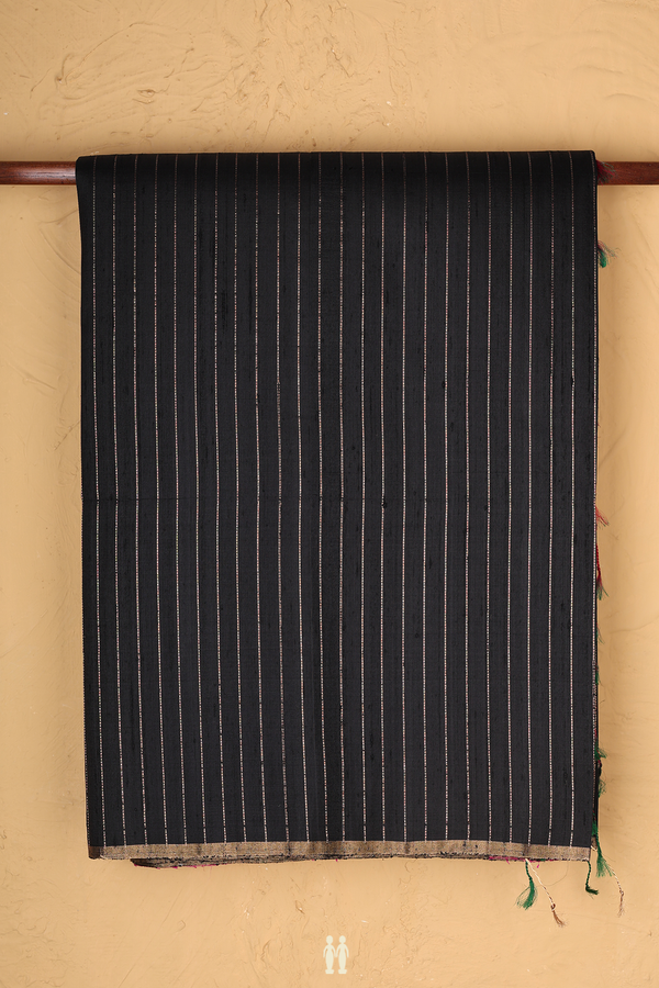 Raw Silk Saree In Black With Zari Stripes Design