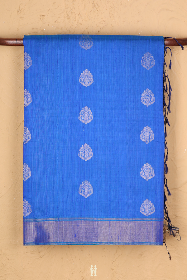 Raw Silk Saree In Blue With Zari Buttas
