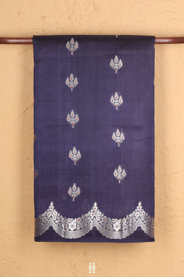 Raw Silk Saree In Blue With Zari Buttas