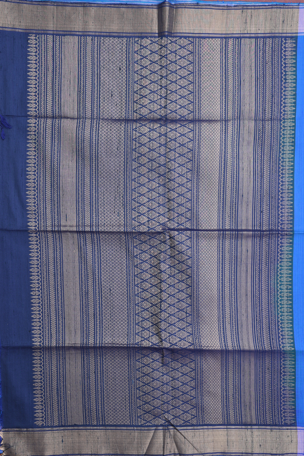 Raw Silk Saree In Blue With Zari Buttas