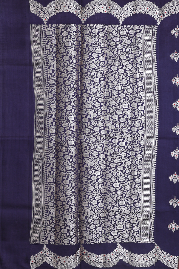Raw Silk Saree In Blue With Zari Buttas